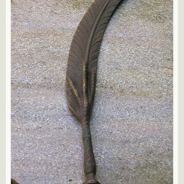 Antique French 19th century solid bronze seal letter opener eagle foot bird foot feather