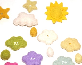 Felt clouds drop set for Baby Mobile, Garland ideas for Birthday, Montessori nursery decoration, dreamcatcher DIY baby bed, Diaper area deco