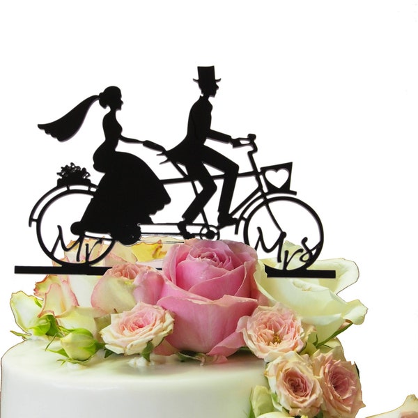 Tandem de gâteau de mariage, topper de gâteau, décoration de gâteau de mariage, tandem de couple nuptial de gâteau, décoration de gâteau de mariage mariés