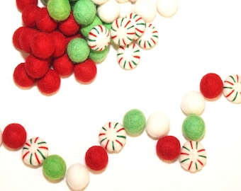 Felt balls Christmas garland, Kids mantle DIY set, mantle garlands stocking stuffer, Christmas tree decor, x-mas felt pompoms
