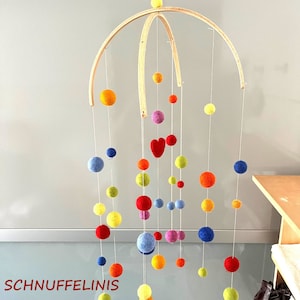 Mobile con palline di feltro per bambini, arcobaleno, con supporto ad arco in legno, set per fai da te immediato, fasciatoio, mobile con palline di feltro Montessori, regalo fai da te