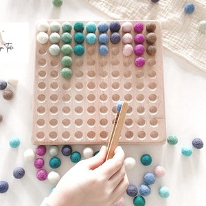 Montessori number board 100, rainbow felt boards, Waldorf idea, toddler counting board with felt balls, wool pompoms rainbow