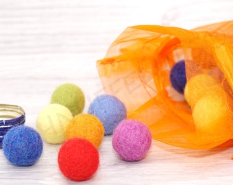 wool felt balls Rainbow set as Montessori Baby sensory toy, Waldorf washable felt Material, DIY felt beads garlands, Christmas
