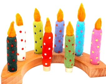 Birthday candle fire free ornaments felt candles, Montessori wool ornaments candle for birthday, toddler gifts birthday candle dotted