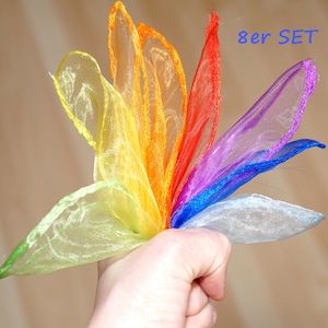Sensorische bewegingssjaals | Set voor senioren in 8 kleuren | Decoratieve muziek- en dansaccessoires | Therapiespellen en gymnastiek | Regenboogsjaal, kleurrijk