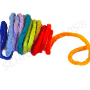 Wool felt ribbon cords dreadlocks, Montessori Material, Waldorf horse harness, felt balls bands