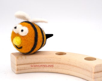 wool felt bee birthday ring, Ladybug plug for birthday annual wooden ring, birthsday gift, stocking stuffer,  toddler decoration figures