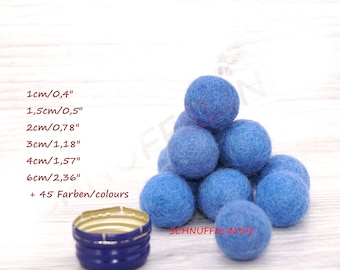 wool felt balls royal blue, bowls felted for Baby Mobile DIY, Felt gifts Montessori sensory, birthday garlands supplies, Waldorf Pompons