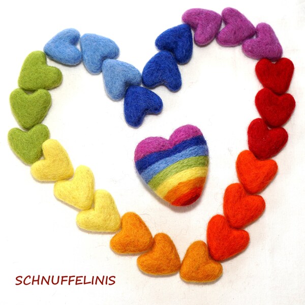 Wool felt hearts, Montessori sensory set, DIY Baby Mobile, Waldorf Material, Party decoration, neon hearts, felt balls set, craft supply