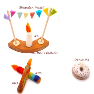 Set di 5 ghirlande di compleanno, candele in feltro, ciambelle e ghirlanda, ghirlanda di compleanno ad anello Grimm Goki, adatta ai bambini