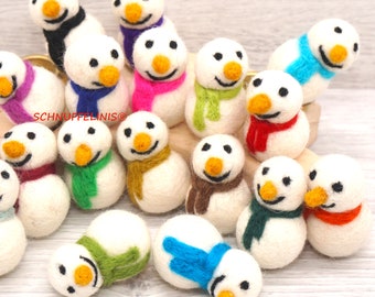 Felt snowmen colourful scarf, snowmen ornaments cute family, wool snowmen mini, felt funny gift tags, Christmas tree ornaments