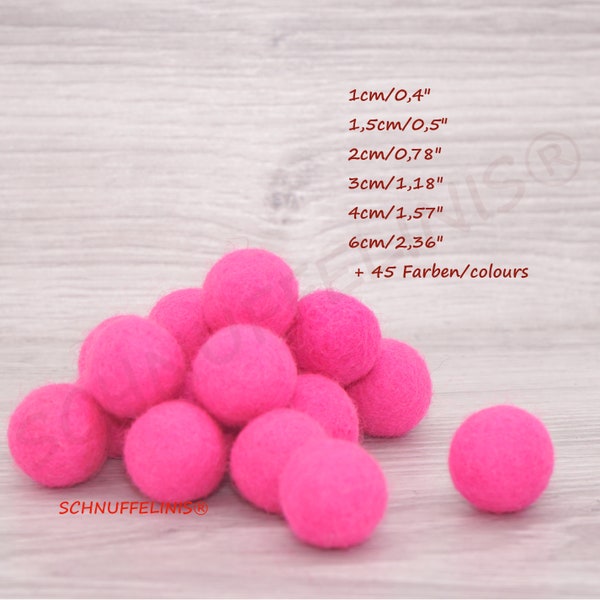 Boules de feutre rose fluo, boules de feutre rose 2 cm 3 cm 1 cm, jouets pour chats en feutre, guirlandes de perles en feutre, boules de laine en feutre bébé mobile, laine en feutre