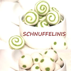 Felt balls wool swirly, green white dotted pompoms, DIY garlands mix, Waldorf crafting, Montessori at home, mantle garlands wool beads