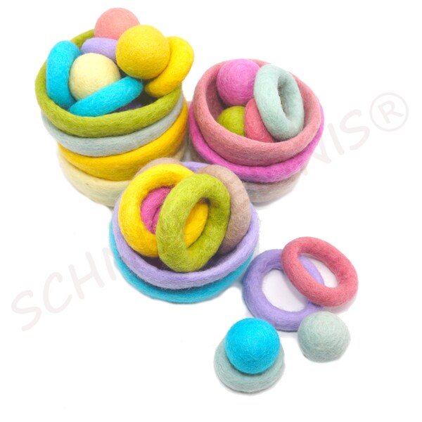 Filzschalen Kinder Baby  Montessori, Kinder Schüsseln Sortierset pastell, Filz Schalen Waldorf, Geschenkkörbe Kindergarten, Filz Set pastel