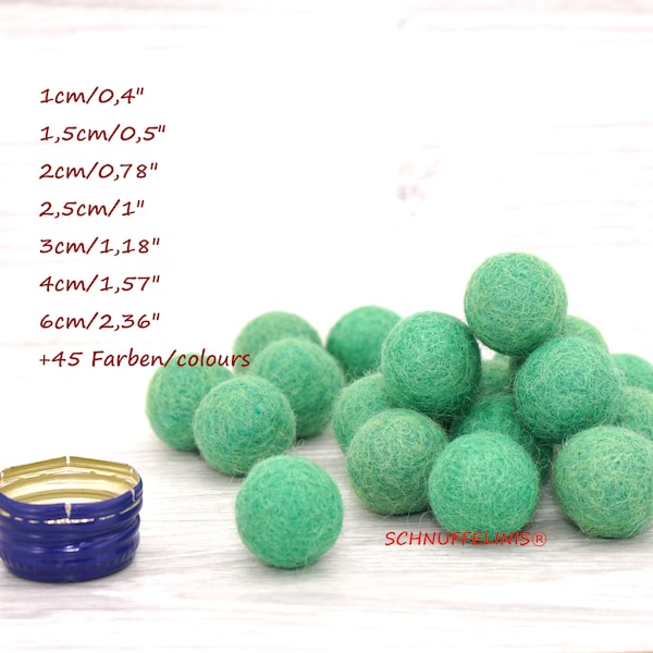 Boules de feutre jonc de mer vert, boules de feutre vert clair 2 cm 3 cm 1 cm, perles feutre pois verts, guirlandes couronne enfant, boules de laine feutre mobile bébé