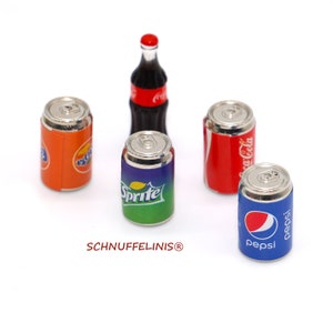 Beverage miniature limonade, miniature Cola, mini Fanta Sprite Pepsi, gnome fairy house, miniature supplies, guitare electric 5er Set