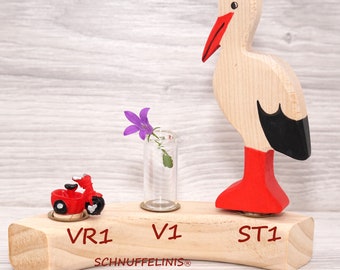 Mini vase anniversaire, fleurs feutre anneau annuel, anneaux anniversaire cigogne toucan, garçons animaux en bois anneaux en bois