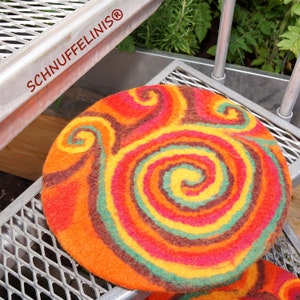 felted wool seat cushion, gift to a host, Party gift, washable garden cushions, party rainbow felt table runner