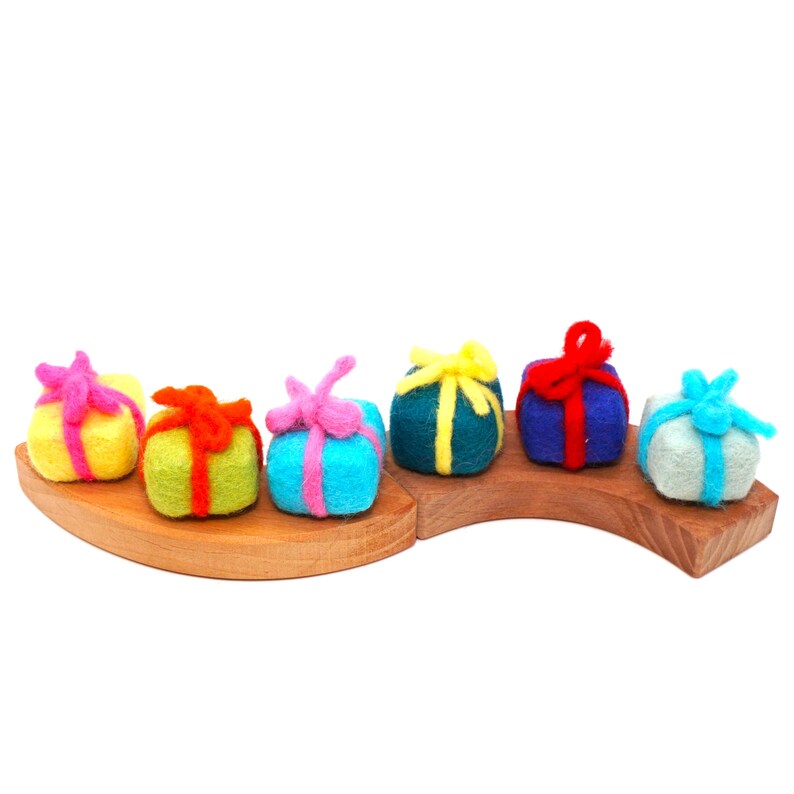 Felt gift birthday | wooden ring figures | gift tags decor | birthday ring plugs | felt wool birthday gift | Grimms plug happy birthday image 12