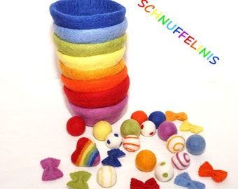 Montessori toddler toy sets, loose parts Waldorf, felt set for toddler, Baby starter sets, XXL play fun, felt pompoms, baby bowls