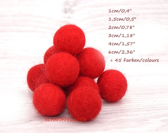 felt balls red, shades of red pink felt balls, 45 colors in 7 sizes, Montessori garlands, Baby Mobile, Waldorf stockings, yellow cat toy