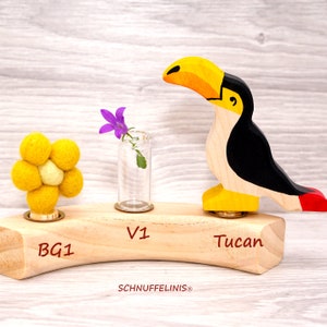 Mini vaso di compleanno, fiori in feltro, anello annuale, anelli di compleanno cicogna tucano, animali in legno per bambini