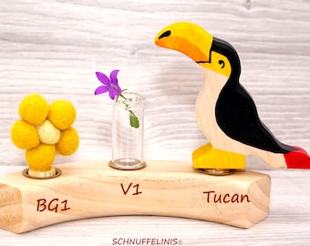 Mini vase birthday plug, flowers felt plug annual ring, birthday rings stork tucan, boys wooden animals wooden rings