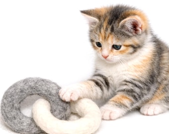 cat toy wool felted rings, felt fishes kitten toy