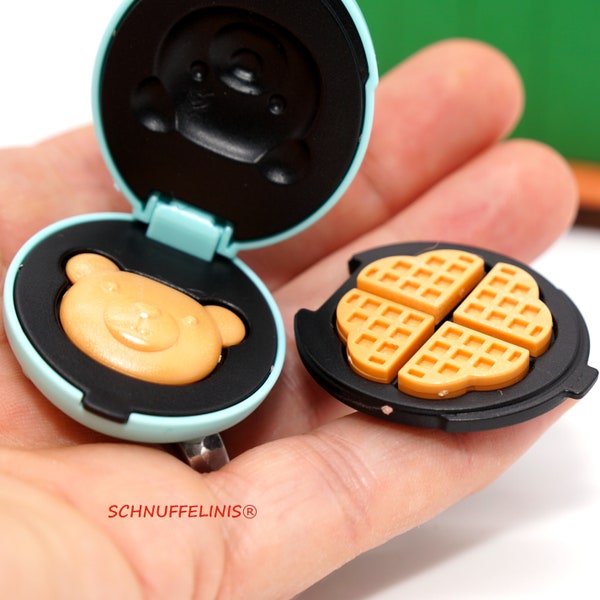 Mini Waffeleisen Set, Wichtel Waffel Teddybär, Wichteltür Holztür für Fußbodenleiste, Treppenhaus Kinderzimmer kleine Wichtelwelt