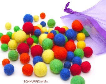 Boules de feutre couleurs primaires 4 tailles Mix 80pcs, mobile pour bébé Montessori, Guirlandes Perles de feutre, Laine feutre Waldorf DIY