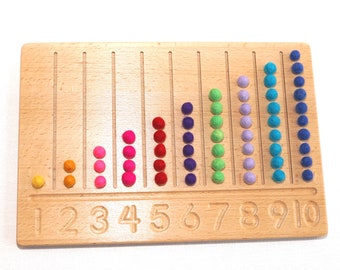 Montessori numbers, counting board 1 till 10, preschooling, gift for toddlers, teaching boards numbers