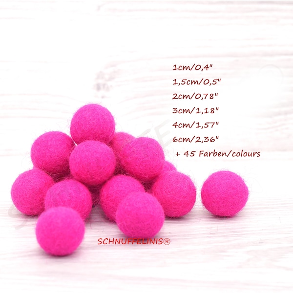 Boules de feutre rose vif, boules de feutre rose 2 cm, boules 3 cm, boules de jouet pour chat, guirlandes de perles de feutre 1 cm, boules de feutre de laine feutrée bébé mobile