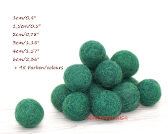 felt balls green, shades of green felt balls, 45 colors in 7 sizes, Montessori garlands, Baby Mobile, Waldorf stockings, xmas green cat toy