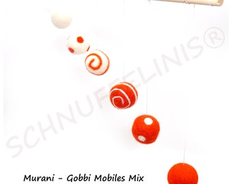 Baby Mobiles Gobbi Murani Mix, Montessori Gobbi Mobiles, orange weiß Mobiles, Filzkugeln Mobile Baby, Taufgeschenk und Geburt & Baby shower