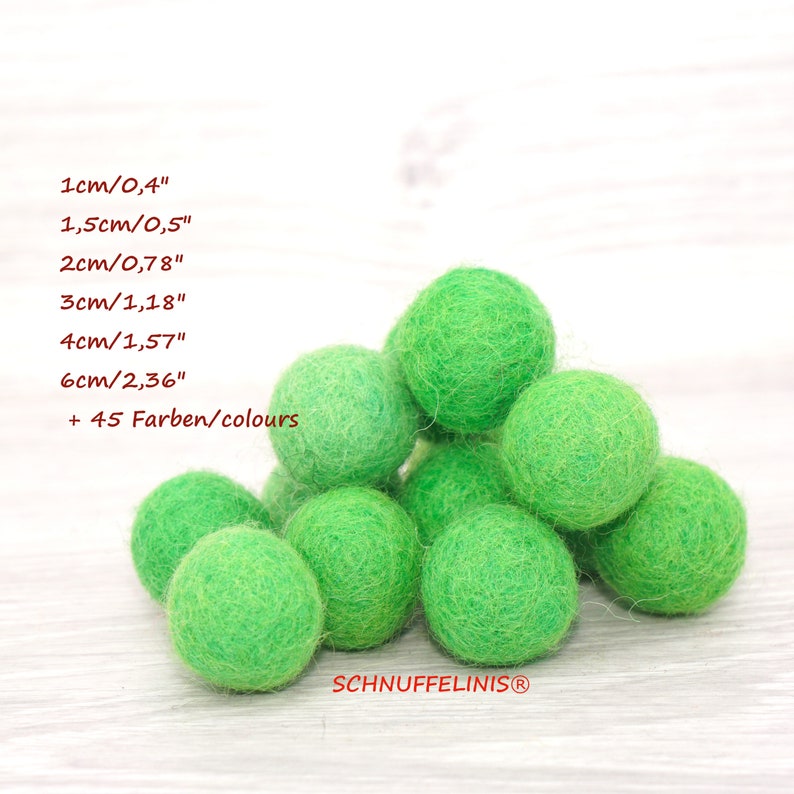 felt balls green, shades of green felt balls, 45 colors in 7 sizes, Montessori garlands, Baby Mobile, Waldorf stockings, xmas green cat toy image 9