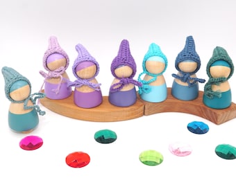 Tapón con motivo de muñeco de madera para Grimms, regalos nacimiento bebé niños cumpleaños 1er cumpleaños Grimms números para cumpleaños anillos muñeca con sombrero