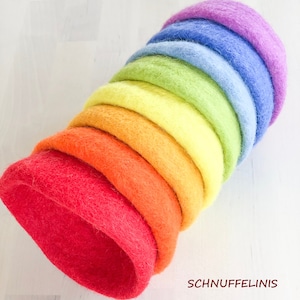 Baby Montessori bowls, rainbow sorting set, felt balls bowls idea blanket rainbow, classic Waldorf toy, Sensory free play