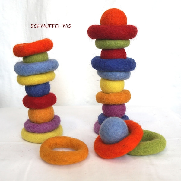 wool felt ringe Montessori, felt rings, stacking baby toy, rainbow Waldorf material, Sensory Idea Baby