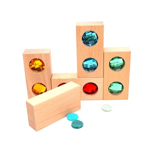 Durchsichtige Bausteine Bauklötze Farbstraße Set Regenbogen bunte Würfel Bausteine Holzbausteine Strass Montessori Spielidee Waldorf