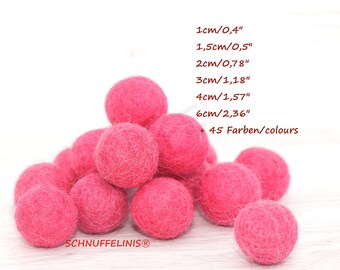 felt balls shades of berry, pink felt balls, 45 colors in 7 sizes, Montessori garlands, Baby Mobile, Waldorf stockings, yellow cat toy