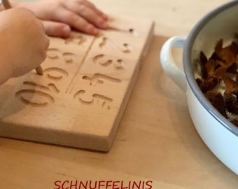 Holz Zahlen Montessori Legebrett, Montessori Zahlen bis 10 üben, Filzkugeln Montessori Material, Vorschule Rechnen, Waldorf Material Holz