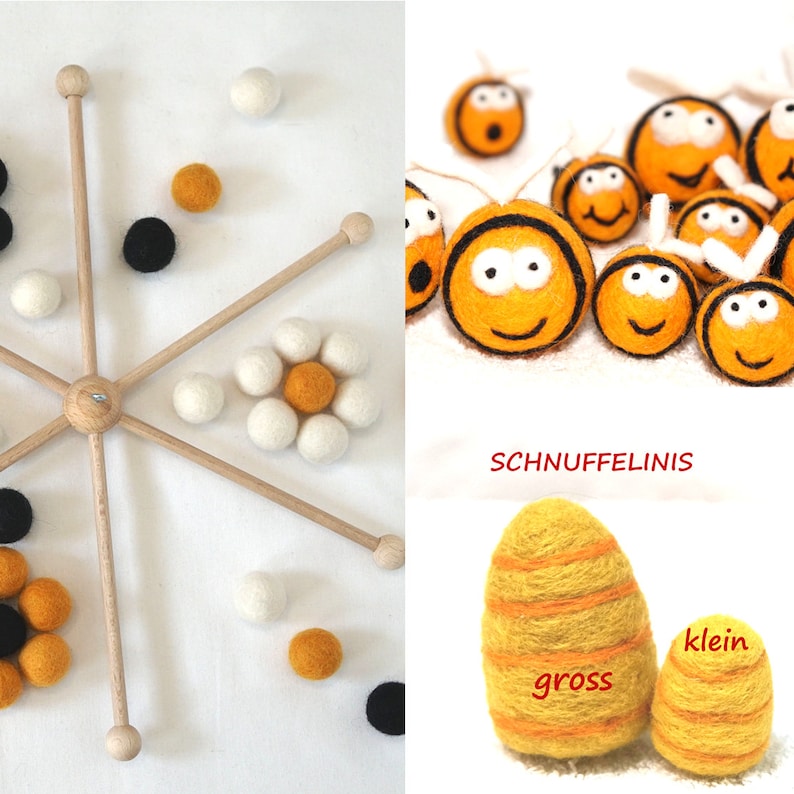 Biene gefilzt, Filzbienen Filzwolle, Baby Mobile DIY, Bienen Katzenspielball, Honigbiene Geschenkanhänger, Bienen Filz Montessori DIY Mobile Set