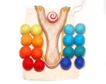 Holzschleuder Sommer Karibik Set, fröhlich bunte Filzkugeln Holzschleuder, Junggesellen Idee, Filzkugeln Pompom Schleuder Set, Schleuder