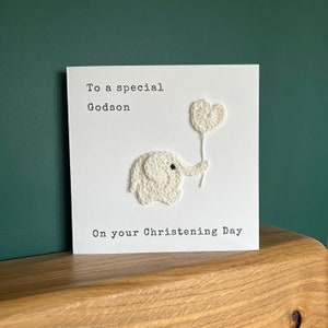 Carte de baptême personnalisée avec bébé éléphant au crochet fait main, carte de baptême de félicitations, carte de baptême, filleul/fille