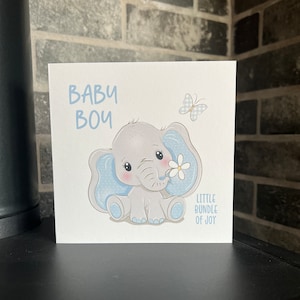 Félicitations c'est un garçon, carte bleu nouveau bébé, carte bébé éléphant, carte bienvenue dans le monde bébé garçon, carte baby shower bleu garçon