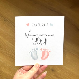 Carte de révélation de sexe, carte de baby shower, carte de garçon ou de fille pour les nouveaux parents, rose ou bleu, nous avons hâte de vous rencontrer, carte de naissance
