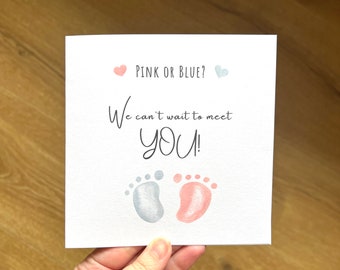 Gender Reveal Card, Baby Shower Card, Boy or Girl Card for New Parents, Pink or Blue, We Can't Wait to Meet You, New Baby Card