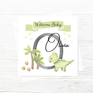 Carte personnalisée Bienvenue dans le monde pour nouveau bébé, Carte Bienvenue nouveau bébé dinosaure, Personnalisation avec le nom du bébé et la carte initiale