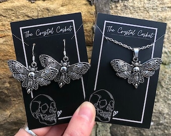 Deaths Head Hawk Moth / Sterling Silver /  Studs / Hooks / Hoops / Necklace- Wiccan - Witchy - Hippie - Gothic Jewellery -The Crystal Casket
