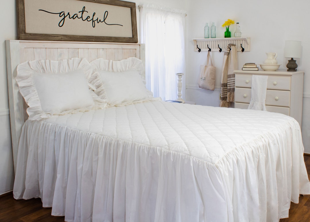 Ruffled Quilt Top Bedspread/ruffled Cotton Bedspread/ruffle Bedspread